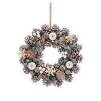 30cm Frosted Pinecones and White Apple Wreath - Christmas Decoration