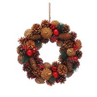 30cm Pinecone and Red Berries Wreath - Christmas Decoration