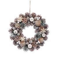 36cm Frosted Pinecone and White Apple Wreath - Christmas Decoration