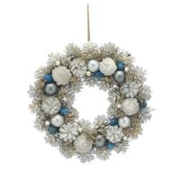 36cm Silver Pinecone and Grey Bauble Wreath - Christmas Decoration