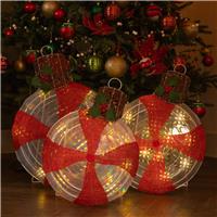 Set of Three Light up Candy Stripe Balls - Christmas Decoration