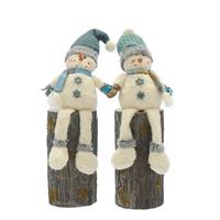 Christmas Decoration - Dangly Legs Snowmen with Tartan Scarf - Pack of 2
