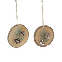 Christmas Decoration - Wooden Hanging Disc with Pinecone