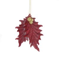 Christmas Tree Decoration - Burgundy Leaves with Gold Berries