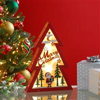Christmas Decoration - Led Wooden Red and Green Tree with Santa Scene