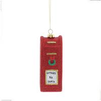 Christmas Tree Decoration - Hanging Red and White Glitter Post Box
