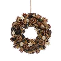 Christmas Decoration - Pinecone Wreath with Gold Balls and Stars - 36cm