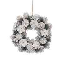Christmas Decoration - White Flowers and White Pinecones Wreath - 36cm
