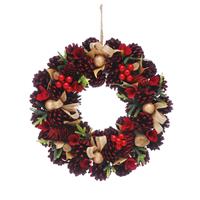Christmas Decoration - Red Rose and Pinecone Wreath - 36cm