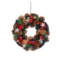 Christmas Decoration - Pinecone Wreath with Tartan Ribbon - 30cm
