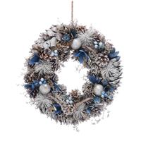 Christmas Decoration - Blue Flowers and Silver Balls Wreath - 36cm
