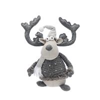Christmas Decoration - Sitting Grey Reindeer with Scarf
