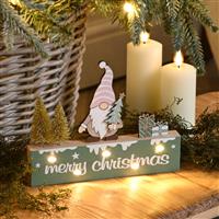 Christmas Decoration - Green Led MERRY CHRISTMAS Sign with Gonk