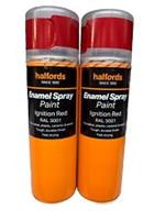 ENAMEL SPRAY PAINT IGNITION RED RAL 3001 300ML HALFORDS CANS X2