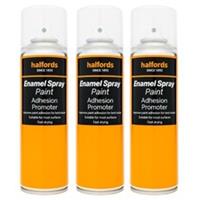 3 x Halfords Enamel Spray Paint Adhesion Promoter Fast Drying 300ml