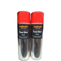 TOOL BOX RED SPRAY PAINT 500ML CANS HALFORDS x2