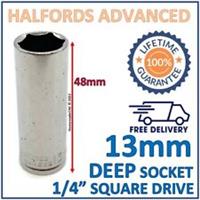 Halfords Advanced 13mm 1/4" Square Drive 6 Point Deep Socket -Lifetime Guarantee
