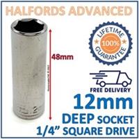 Halfords Advanced 12mm 1/4" Square Drive 6 Point Deep Socket -Lifetime Guarantee