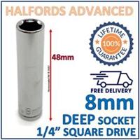 Halfords Advanced 8mm 1/4" Square Drive 6 Point Deep Socket -Lifetime Guarantee