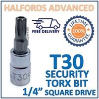 Halfords Advanced T30 Security Torx Bit with 1/4" Square Drive Adapter -Free P&P