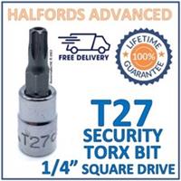 Halfords Advanced T27 Security Torx Bit with 1/4" Square Drive Adapter -Free P&P