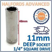 Halfords Advanced 11mm 1/4" Square Drive 6 Point Deep Socket -Lifetime Guarantee