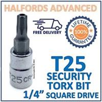 Halfords Advanced T25 Security Torx Bit with 1/4" Square Drive Adapter -Free P&P