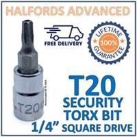 Halfords Advanced T20 Security Torx Bit with 1/4" Square Drive Adapter -Free P&P