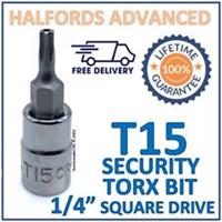 Halfords Advanced T15 Security Torx Bit with 1/4" Square Drive Adapter -Free P&P