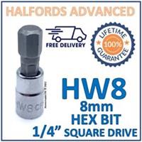 Halfords Advanced H8 8mm Hex Bit with 1/4" Square Drive Adapter - New - Free P&P