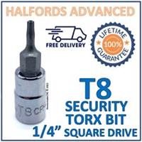 Halfords Advanced T8 Security Torx Bit with 1/4" Square Drive Adapter -Free P&P