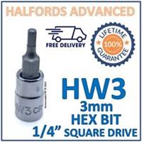 Halfords Advanced H3 3mm Hex Bit with 1/4" Square Drive Adapter - New - Free P&P