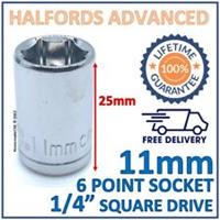 Halfords Advanced 11mm 1/4" Square Drive 6 Point Socket - Lifetime Guarantee