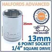 Halfords Advanced 13mm 1/4" Square Drive 6 Point Socket - Lifetime Guarantee
