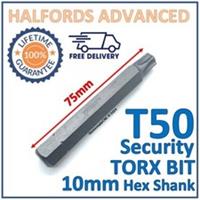 Halfords Advanced T50 Torx Security Bit 10mm Hex Shank 75mm Length -New Free P&P