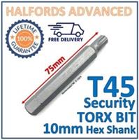 Halfords Advanced T45 Torx Security Bit 10mm Hex Shank 75mm Length -New Free P&P