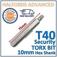 Halfords Advanced T40 Torx Security Bit 10mm Hex Shank 75mm Length -New Free P&P