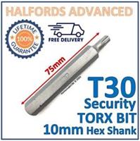 Halfords Advanced T30 Torx Security Bit 10mm Hex Shank 75mm Length -New Free P&P