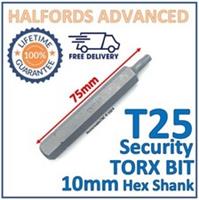 Halfords Advanced T25 Torx Security Bit 10mm Hex Shank 75mm Length -New Free P&P