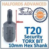 Halfords Advanced T20 Torx Security Bit 10mm Hex Shank 30mm Length -New Free P&P