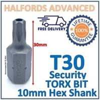 Halfords Advanced T30 Torx Security Bit 10mm Hex Shank 30mm Length -New Free P&P