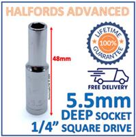 Halfords Advanced 5.5mm 1/4" Square Drive 6 Point Deep Socket Lifetime Guarantee