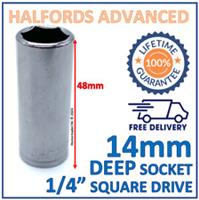 Halfords Advanced 14mm 1/4" Square Drive 6 Point Deep Socket -Lifetime Guarantee