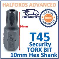 Halfords Advanced T45 Torx Security Bit 10mm Hex Shank 30mm Length -New Free P&P