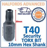 Halfords Advanced T40 Torx Security Bit 10mm Hex Shank 30mm Length -New Free P&P