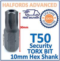 Halfords Advanced T50 Torx Security Bit 10mm Hex Shank 30mm Length -New Free P&P
