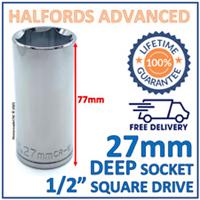 Halfords Advanced 27mm 1/2" Square Drive 6 Point Deep Socket -Lifetime Guarantee