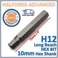 Halfords Advanced H12 12mm Hex Bit - 10mm Hex Shank - 75mm Length - New Free P&P