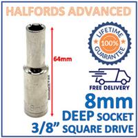 Halfords Advanced 8mm 3/8" Square Drive 6 Point Deep Socket -Lifetime Guarantee
