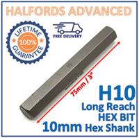 Halfords Advanced H10 10mm Hex Bit - 10mm Hex Shank - 75mm Length - New Free P&P
